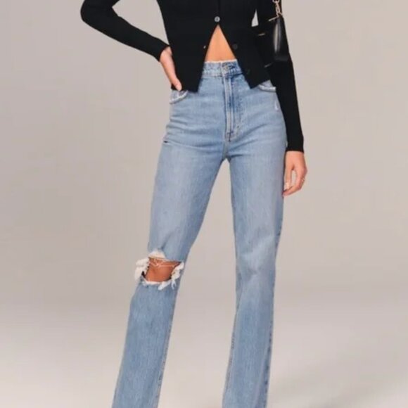 Abercrombie & Fitch Light Blue 90s Straight Ultra High Rise Jeans Size 34 (18) - Picture 12 of 12